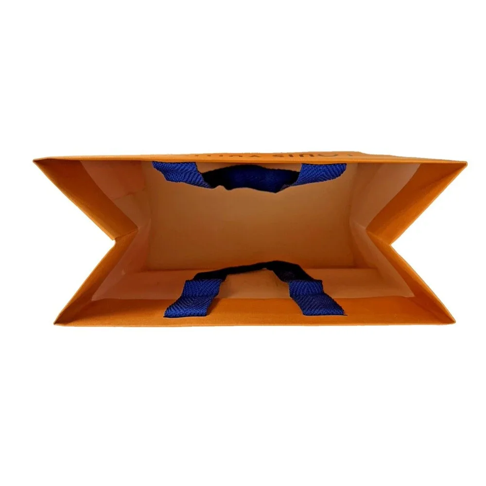Louis Vuitton Small Orange Paper Shopping Gift Bag Blue Handles 8.5x7x4.5 LV